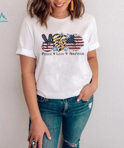 Peace Love America Sunflower 4th Of July Leopard Heart Shirt