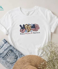 Peace Love America Sunflower 4th Of July Leopard Heart Shirt
