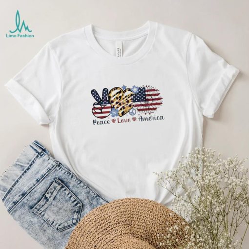 Peace Love America Sunflower 4th Of July Leopard Heart Shirt