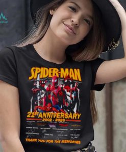 Spider Man 21st anniversary 2002 2023 thank you for the memories signatures shirt, hoodie, sweater, long sleeve and tank top Spider Man 21st anniversary 2002 2023 thank you for the memories signatures shirt