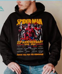 Spider Man 21st anniversary 2002 2023 thank you for the memories signatures shirt, hoodie, sweater, long sleeve and tank top Spider Man 21st anniversary 2002 2023 thank you for the memories signatures shirt