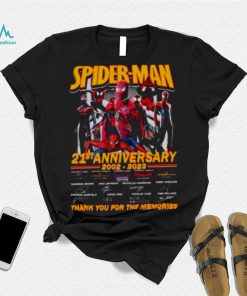 Spider Man 21st anniversary 2002 2023 thank you for the memories signatures shirt, hoodie, sweater, long sleeve and tank top Spider Man 21st anniversary 2002 2023 thank you for the memories signatures shirt
