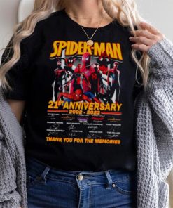 Spider Man 21st anniversary 2002 2023 thank you for the memories signatures shirt, hoodie, sweater, long sleeve and tank top Spider Man 21st anniversary 2002 2023 thank you for the memories signatures shirt