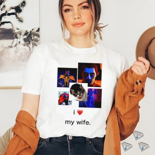 Spider Man Reveals and cat I love my wife shirt