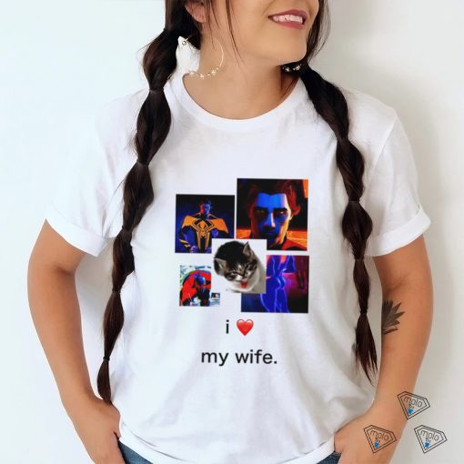 Spider Man Reveals and cat I love my wife shirt