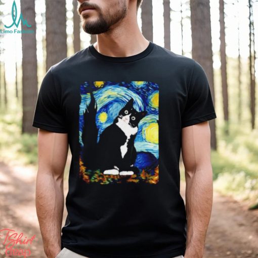 Starry night vincent Van Gogh famous painting black cat Shirt