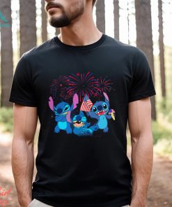 Stitch Red Blue Fireworks Happy 4th Of July 2023 Tshirt