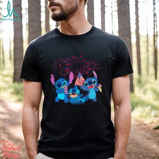 Stitch Red Blue Fireworks Happy 4th Of July 2023 Tshirt