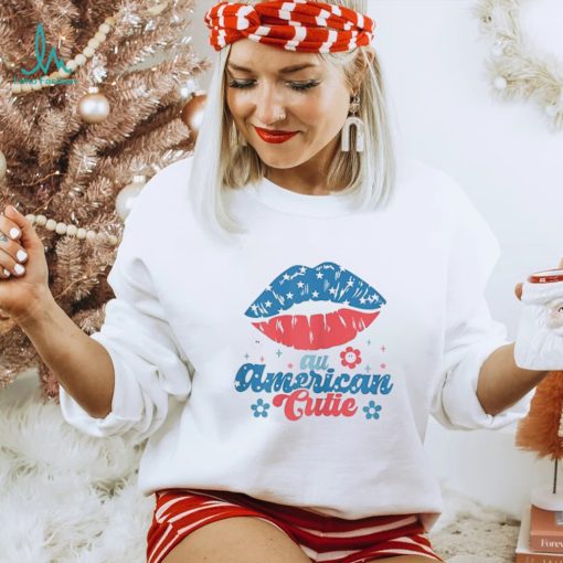 Womens All America Cutie Funny Patriotic American Flag T Shirt