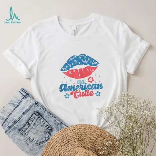 Womens All America Cutie Funny Patriotic American Flag T Shirt