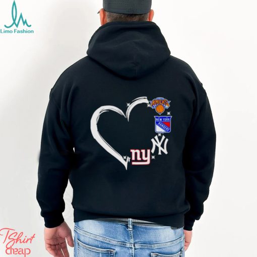 new York Knicks Rangers Yankees logo heart love shirt