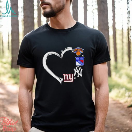 new York Knicks Rangers Yankees logo heart love shirt