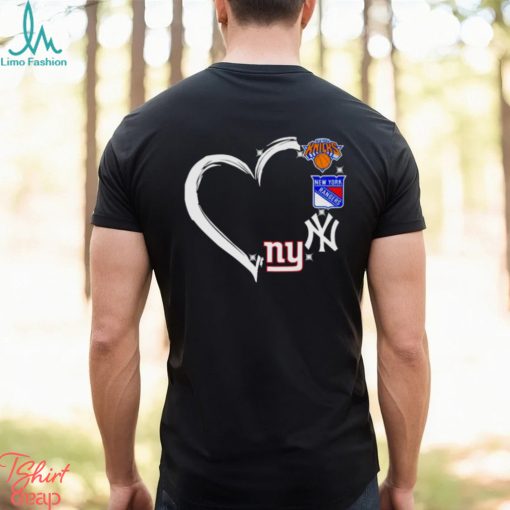 new York Knicks Rangers Yankees logo heart love shirt