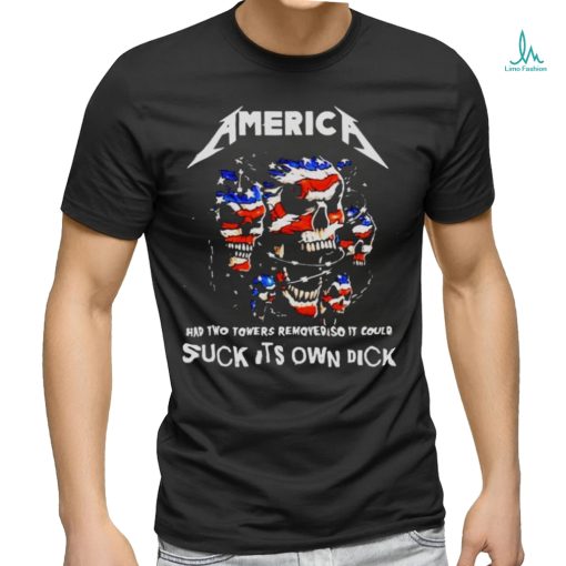 2023 Nice Skull America Had Two Towers Removed So It Could Suck It’s Own Dick American Flag shirt