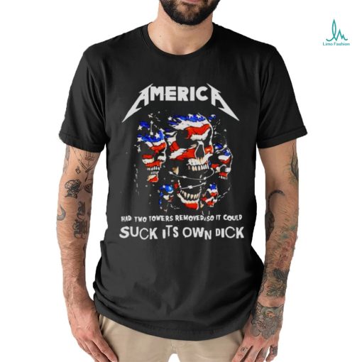 2023 Nice Skull America Had Two Towers Removed So It Could Suck It’s Own Dick American Flag shirt