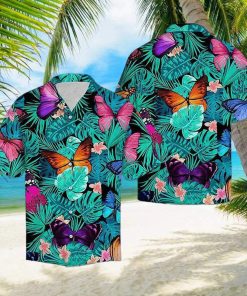 3D Beautiful Butterfly Blue Leaf Aloha Summer Beach Hawaiian Shirt