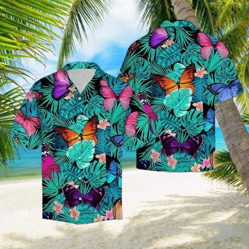 3D Beautiful Butterfly Blue Leaf Aloha Summer Beach Hawaiian Shirt