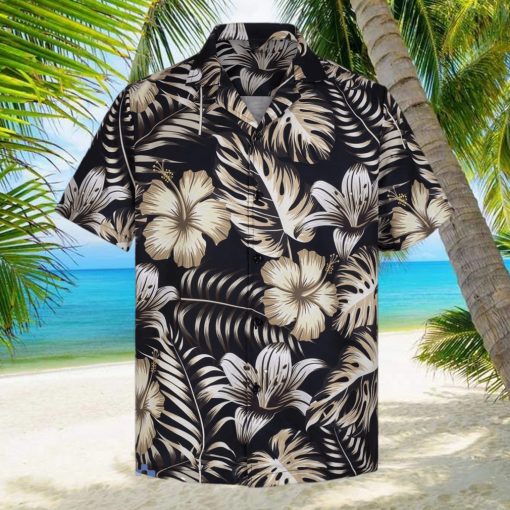 3D Black Floral Hibiscus Short Sleeve Summer Beach Hawaiian Shirt