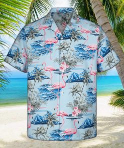 3D Blue Flamingo Island Sleeve Summer Beach Hawaiian Shirt