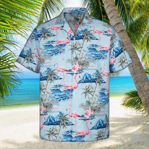 3D Blue Flamingo Island Sleeve Summer Beach Hawaiian Shirt