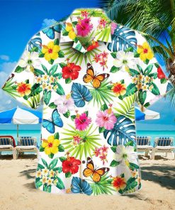 3D Butterfly Flower Tropical Aloha Summer Beach Hawaiian Shirt