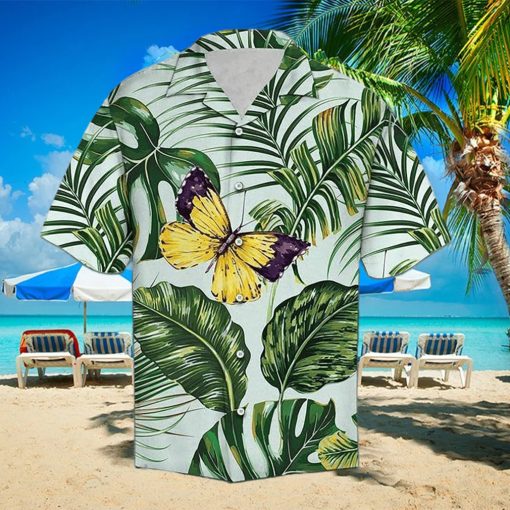 3D Butterfly Palm Flower Tropical Aloha Summer Beach Hawaiian Shirt