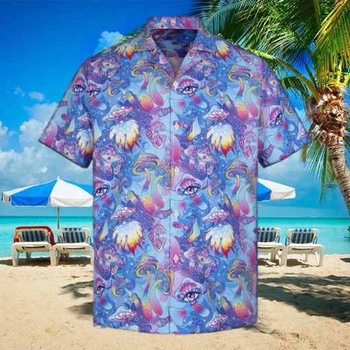 3D Colorful Mushroom Mysterious Land Short Sleeve Summer Beach Shirt