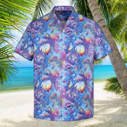 3D Colorful Mushroom Mysterious Land Short Sleeve Summer Beach Shirt