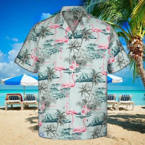 3D Mint Flamingo Island Short Sleeve Summer Beach Hawaiian