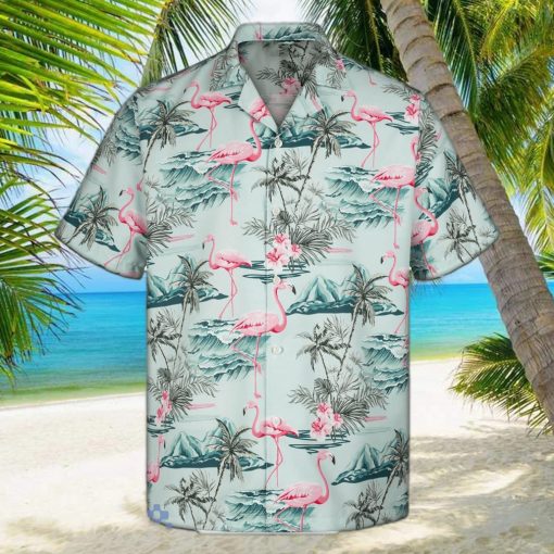 3D Mint Flamingo Island Short Sleeve Summer Beach Hawaiian