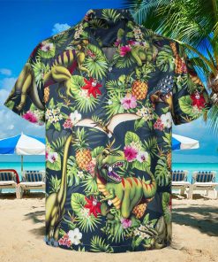 3D Trex Dinosaur Loves Pineapple Short Sleeve Summer Beach Hawaiian Shirt