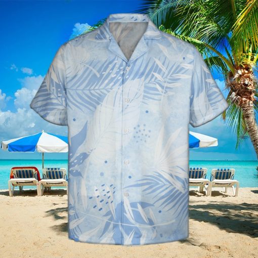 3D Tropical Blue Floral Leaves Short Sleeve Summer Beach Hawaiian