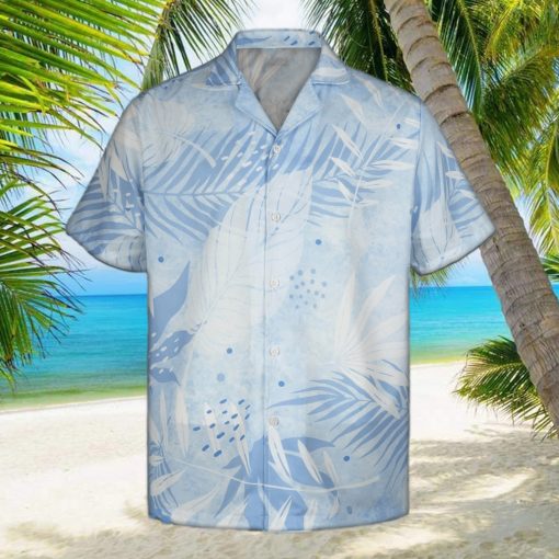 3D Tropical Blue Floral Leaves Short Sleeve Summer Beach Hawaiian