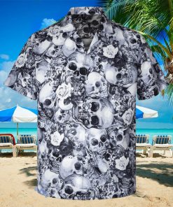 3D White Floral Skull Short Sleeve Summer Beach Hawaiian