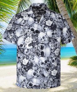 3D White Floral Skull Short Sleeve Summer Beach Hawaiian