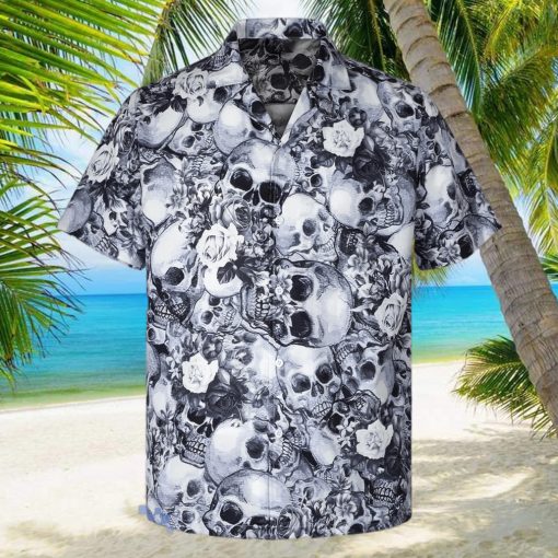 3D White Floral Skull Short Sleeve Summer Beach Hawaiian