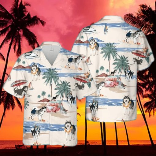 Alaskan Malamute Summer Beach Hawaiian Shirt