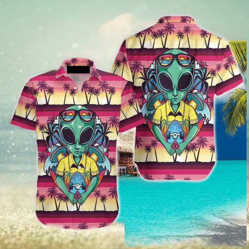 Alien With Skate Shirt Beach Summer hawaiian shirt