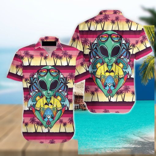 Alien With Skate Shirt Beach Summer hawaiian shirt