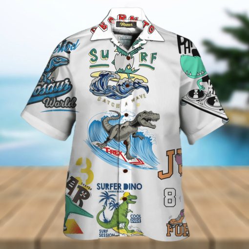 Amazing Surfer Dino T Rex Surfing Aloha Hawaiian Shirts