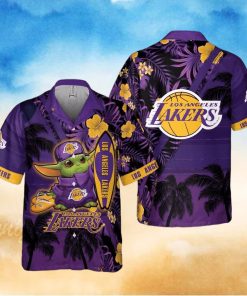 Baby Yoda Star Wars Loves NBA Los Angeles Lakers Hawaiian Shirt Summer Vacation Gift