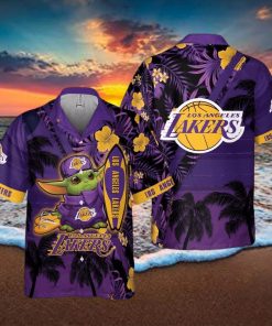 Baby Yoda Star Wars Loves NBA Los Angeles Lakers Hawaiian Shirt Summer Vacation Gift