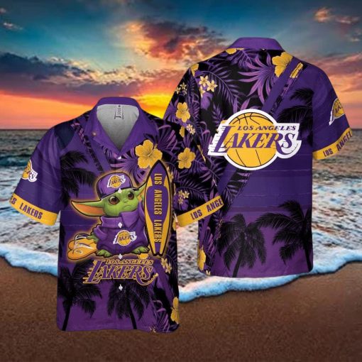 Baby Yoda Star Wars Loves NBA Los Angeles Lakers Hawaiian Shirt Summer Vacation Gift