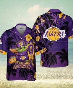 Baby Yoda Star Wars Loves NBA Los Angeles Lakers Hawaiian Shirt Summer Vacation Gift