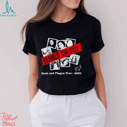 Banned SSK 2022 back and Plague Free 2023 horror shirt