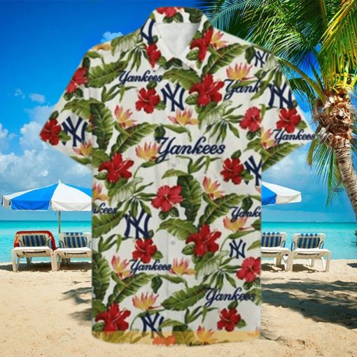 Baseball New York Yankees Funny Hawaiian Shirt Tropical Flower Pattern Beach Lovers Gift