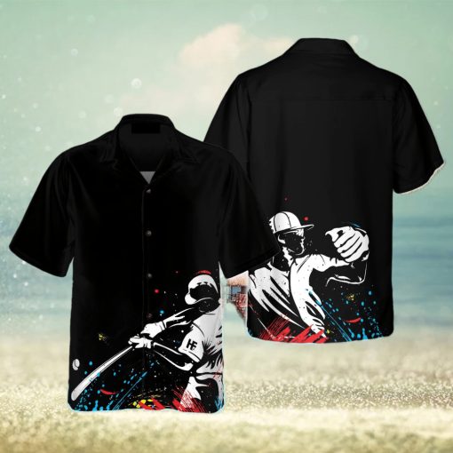 Baseball Players’ Silhouettes On Paintball Pattern Hawaiian Shirt