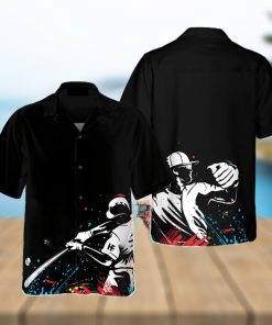 Baseball Players’ Silhouettes On Paintball Pattern Hawaiian Shirt