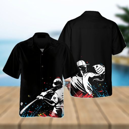 Baseball Players’ Silhouettes On Paintball Pattern Hawaiian Shirt