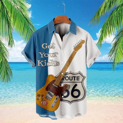 Bass Guitar Print Basic Vacation Short Sleeve Shirt